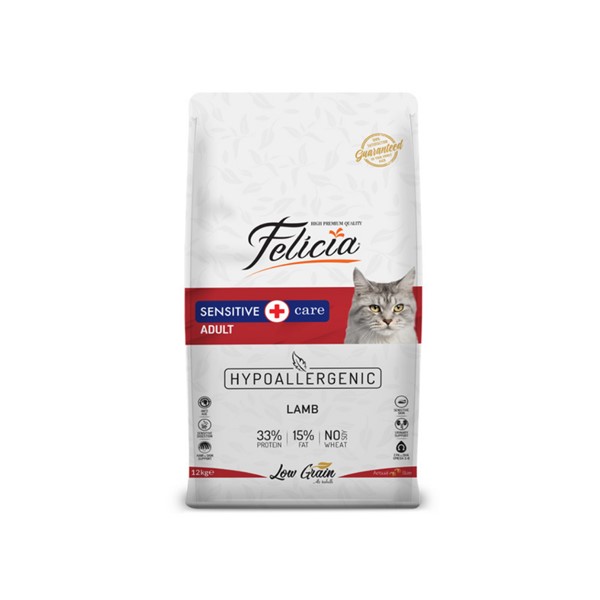 Felicia Yetişkin Kuzu Etli Az Tahıllı HypoAllergenic Kedi Maması 12 Kg