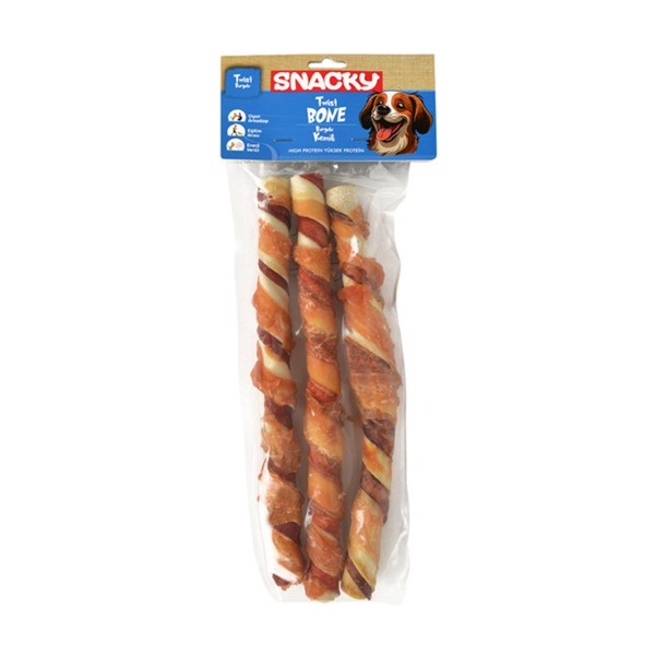 Snacky Çift Renkli Tavuklu Köpek Ödül 3'lü *25cm *195g X 6 Paket