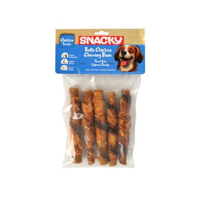 snacky füme tavuk rulo köpek ödül 5'li *7,5cm *100g x 6 paket, 8682631205218,snacky,köpek ödül maması,tavuklu ödül maması