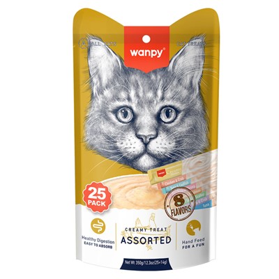 wanpy karışık 8 lezzetli krema kedi ödülü 25*14 gr, wanpy,kedi ödül maması,krema ödül maması,mankypetshop,wanpy karışık 8 lezzetli krema kedi ödülü 25*14 gr