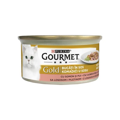 gourmet gold parça etli somonlu & tavuklu yaş kedi maması 85gr, 7613032815318