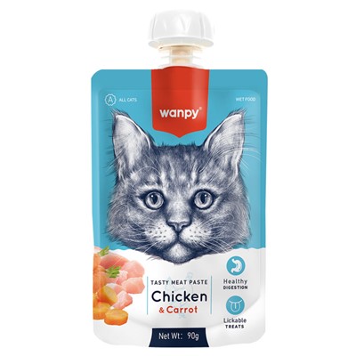 wanpy taze tavuklu&havuçlu  kedi et ezmesi 90 gr x 6 adet, taze tavuklu&havuçlu,wanpy,kedi ödül maması,mankypetshop,felicia