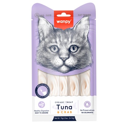 wanpy ton-yengeç krema ödül 5x14gr x 12 adet, 8682631203474,kedi ödül maması,wanpy,likit ödül maması,mankypetshop