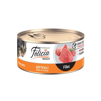 felicia tahılsız konserve sterilised-biftekli fileto yaş kedi maması 85 gr, 8681299609062,felicia,kedi konserve mama,kısır kediler için konserve