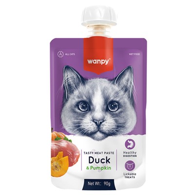 wanpy taze ördekli&bal kabaklı kedi et ezmesi 90 gr x 6 adet, taze ördekli&bal kabaklı ,mankypetshop,felicia,wanpy,ödül maması,yaş kedi maması,kedi ödülü