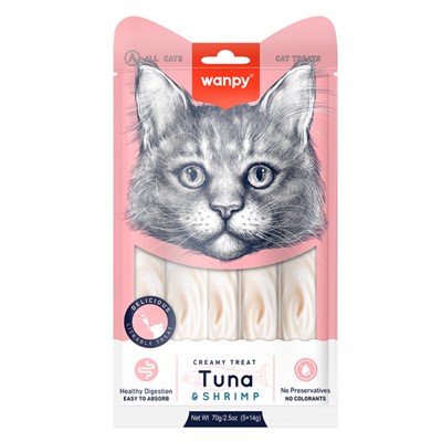 wanpy ton&karides krema ödül 5adet x14gr x 12cpaket, 8681299607143,wanpy,mankypetshop,kedi ödül maması