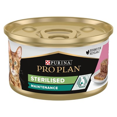 pro plan somonlu ve ton balıklı kısırlaştırılmış  kediler için yaş konserve mama 85 gr, proplan,kısır kedi maması,yaş kedi maması,somonlu yaş mama,ton balıklı yaş mama,konserve mama,mankypetshop