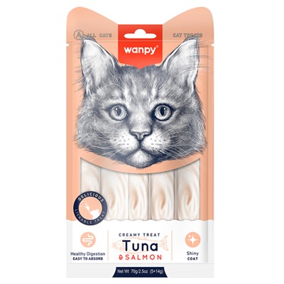 wanpy ton&somon krema likit kedi ödülü 5 adet x14gr x 12 paket, 8681299607136,wanpy,mankypetshop,kedi ödül maması,likit ödül maması